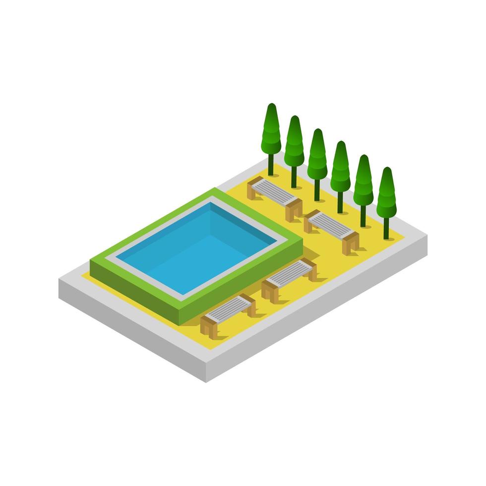 piscina isométrica ilustrada sobre fondo blanco vector