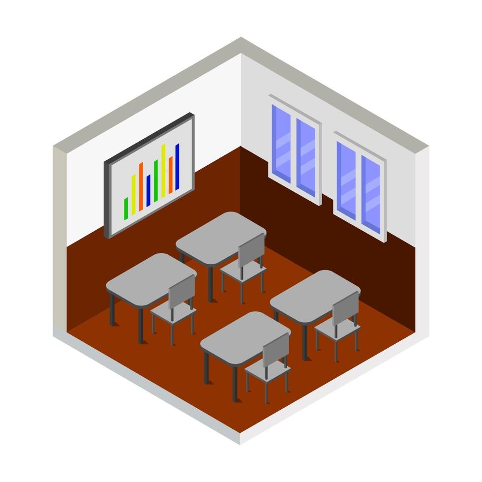 diseño de interiores de aula isométrica vector