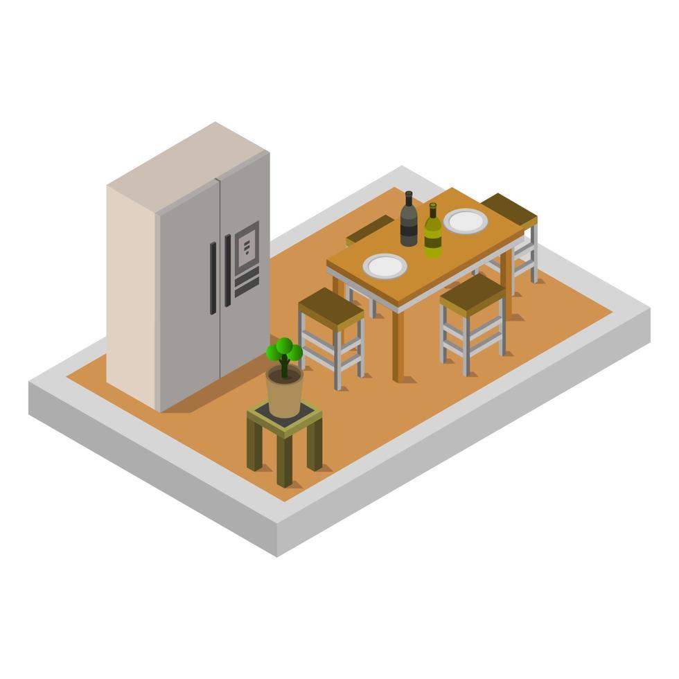 Isometric Kitchen Room On White Background vector