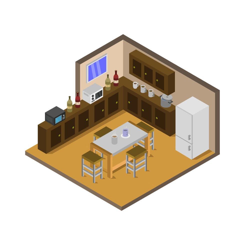 Isometric Kitchen Room On White Background vector