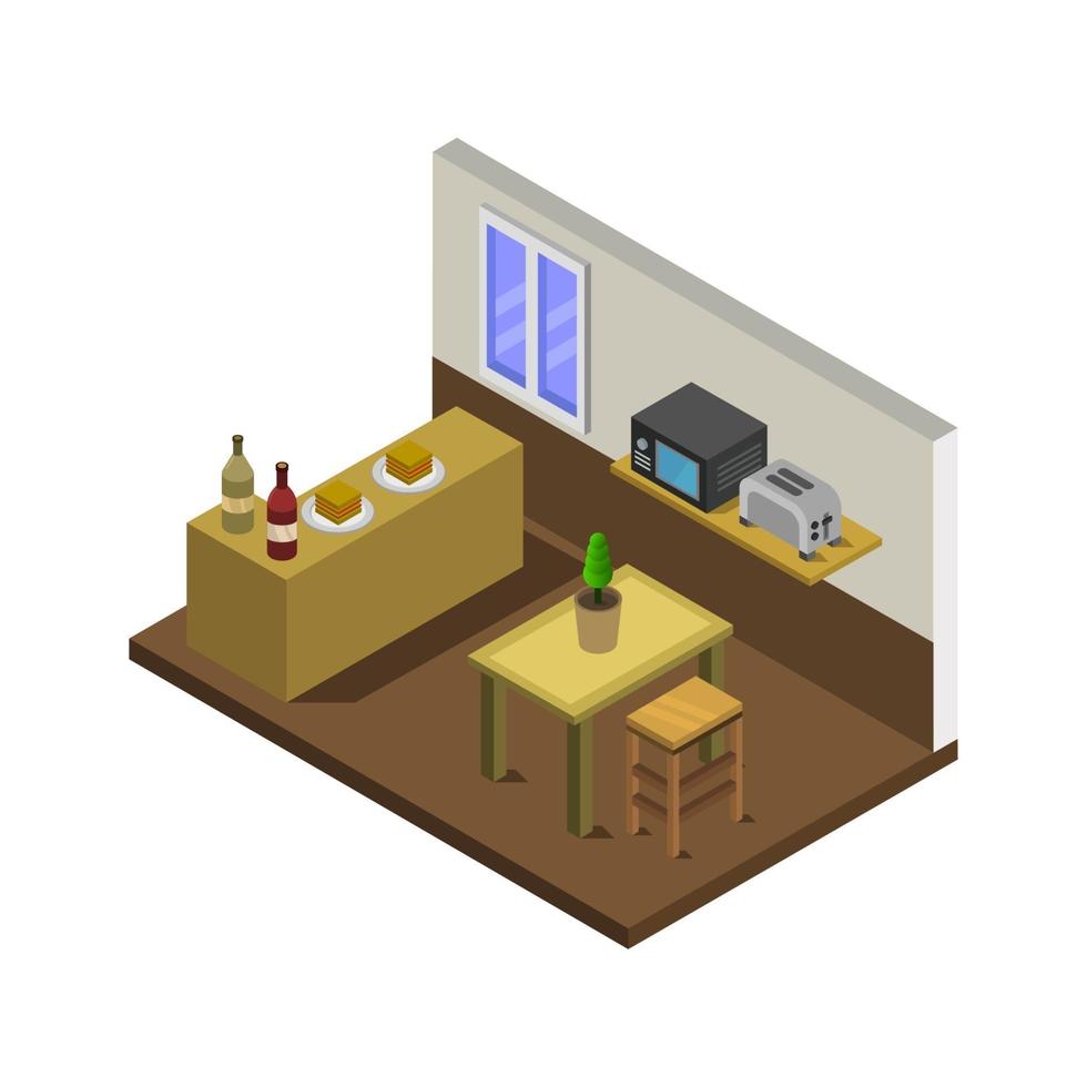 Isometric Kitchen Room On White Background vector