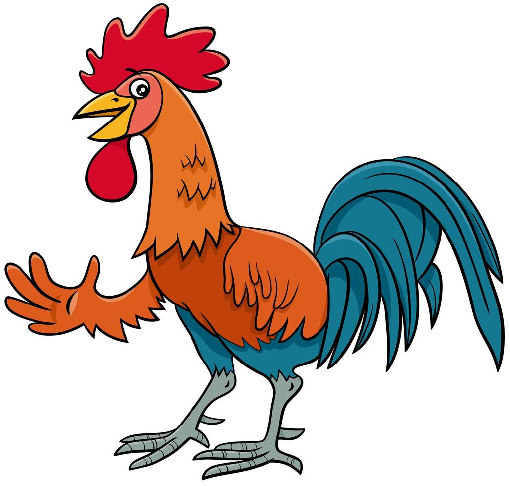 gallo pájaro granja animal personaje de dibujos animados vector