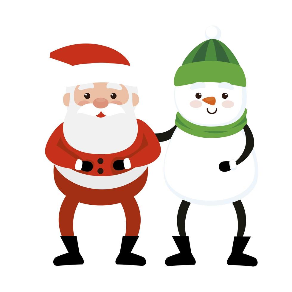 merry christmas santa claus with snowman vector