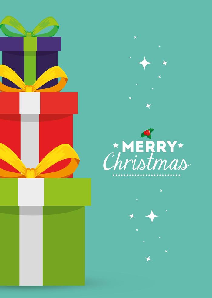 merry christmas poster with gift boxes vector