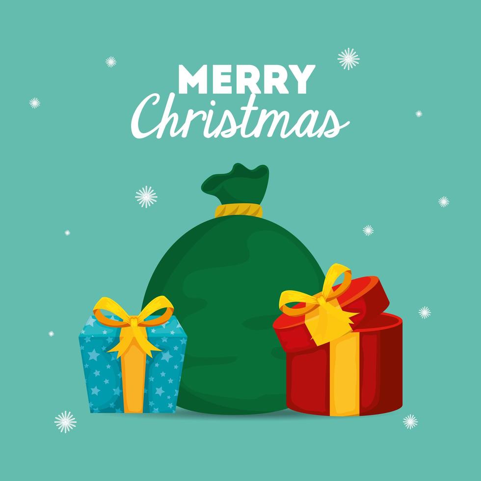 cartel de feliz navidad con cajas de regalo y bolsas de regalos vector