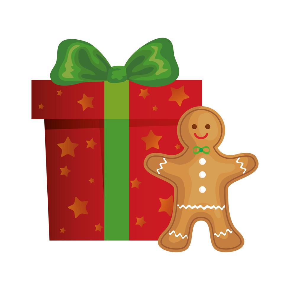 gift box christmas with ginger cookie vector