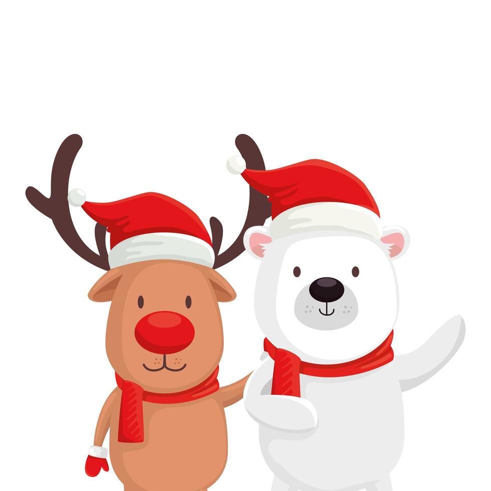 cute bear with reindeer characters merry christmas vector