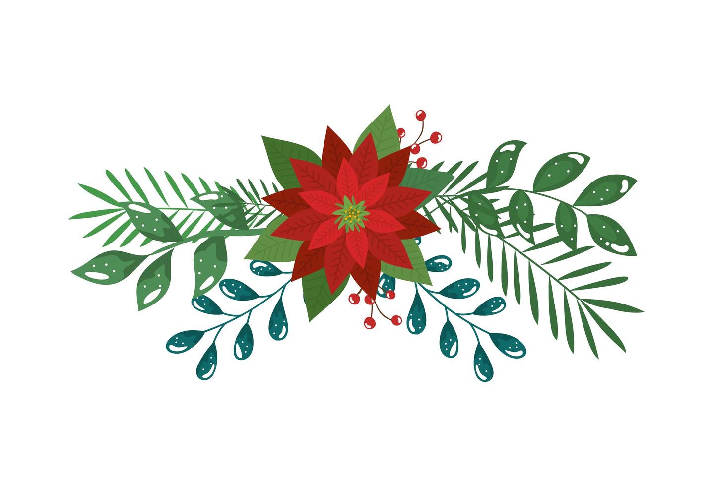 flower christmas decorative with branches and leafs vector