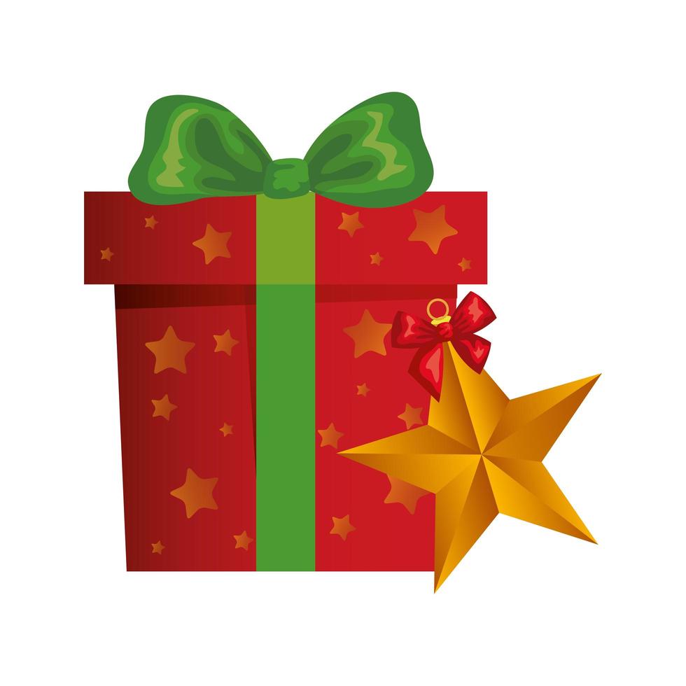Caja de regalo de navidad con estrella icono aislado vector