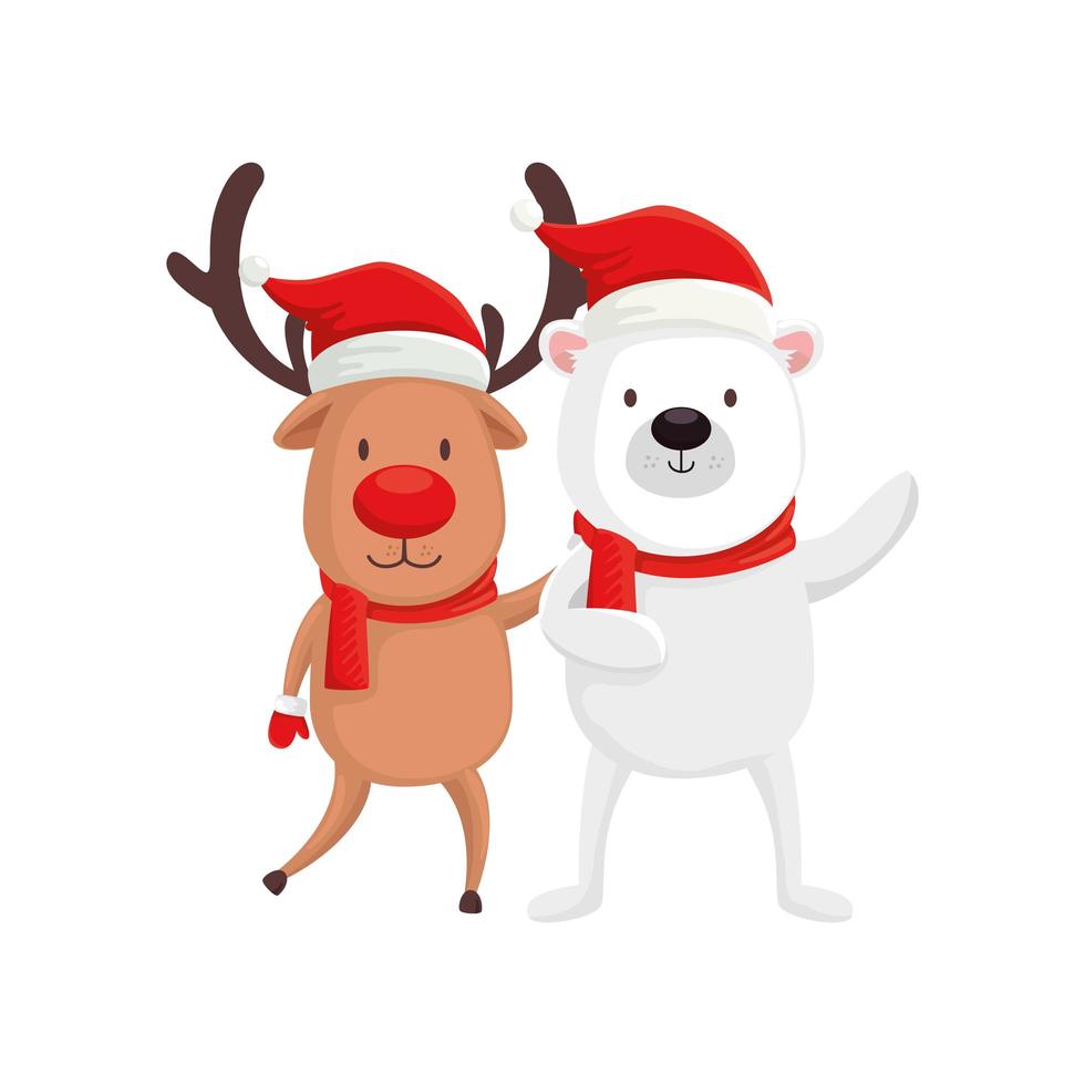 cute bear and reindeer characters merry christmas vector