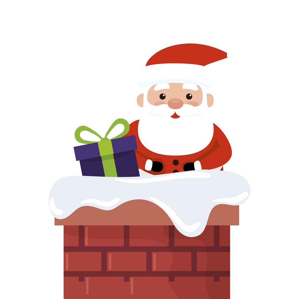 feliz navidad santa claus con caja de regalo en chimenea vector