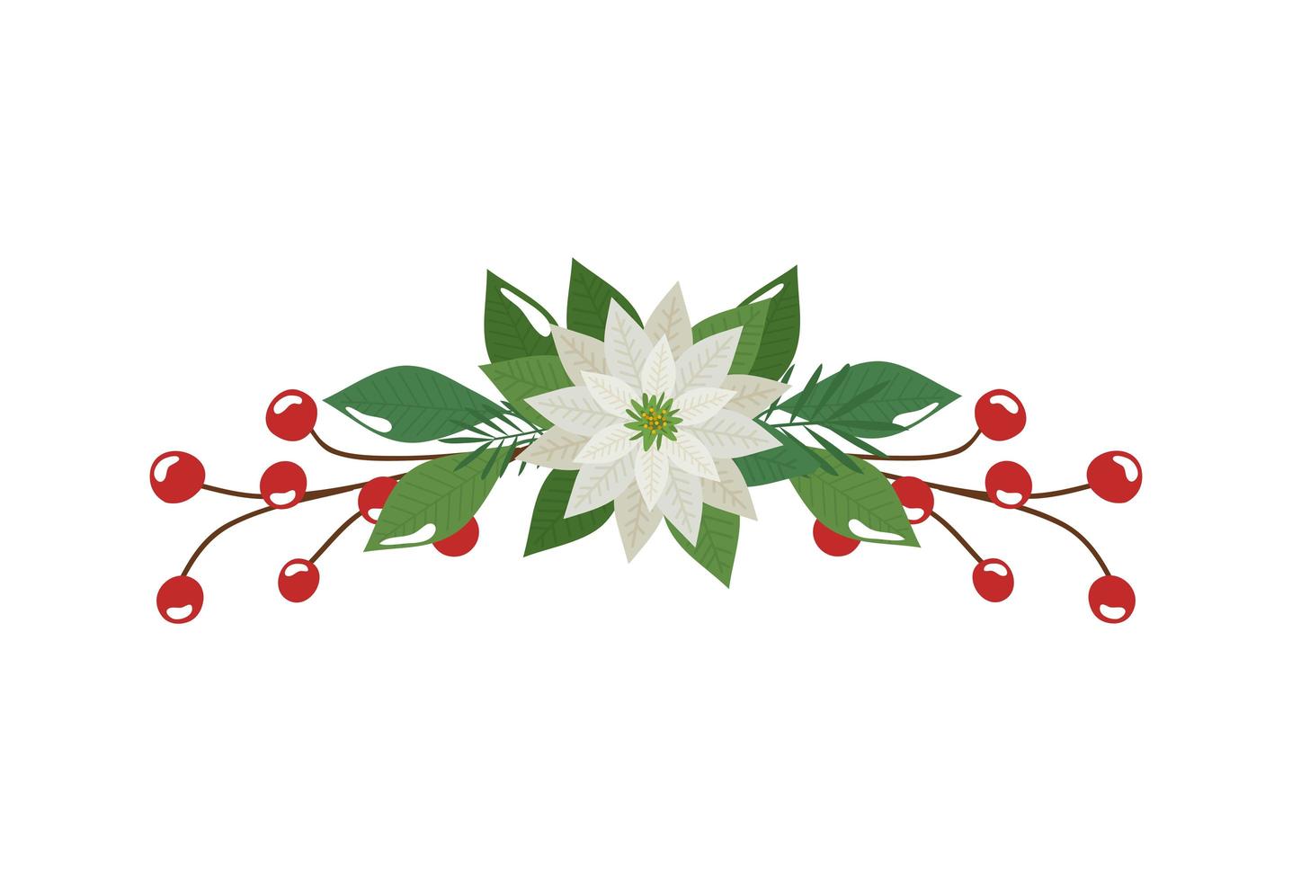 flower christmas decorative with branches and leafs vector