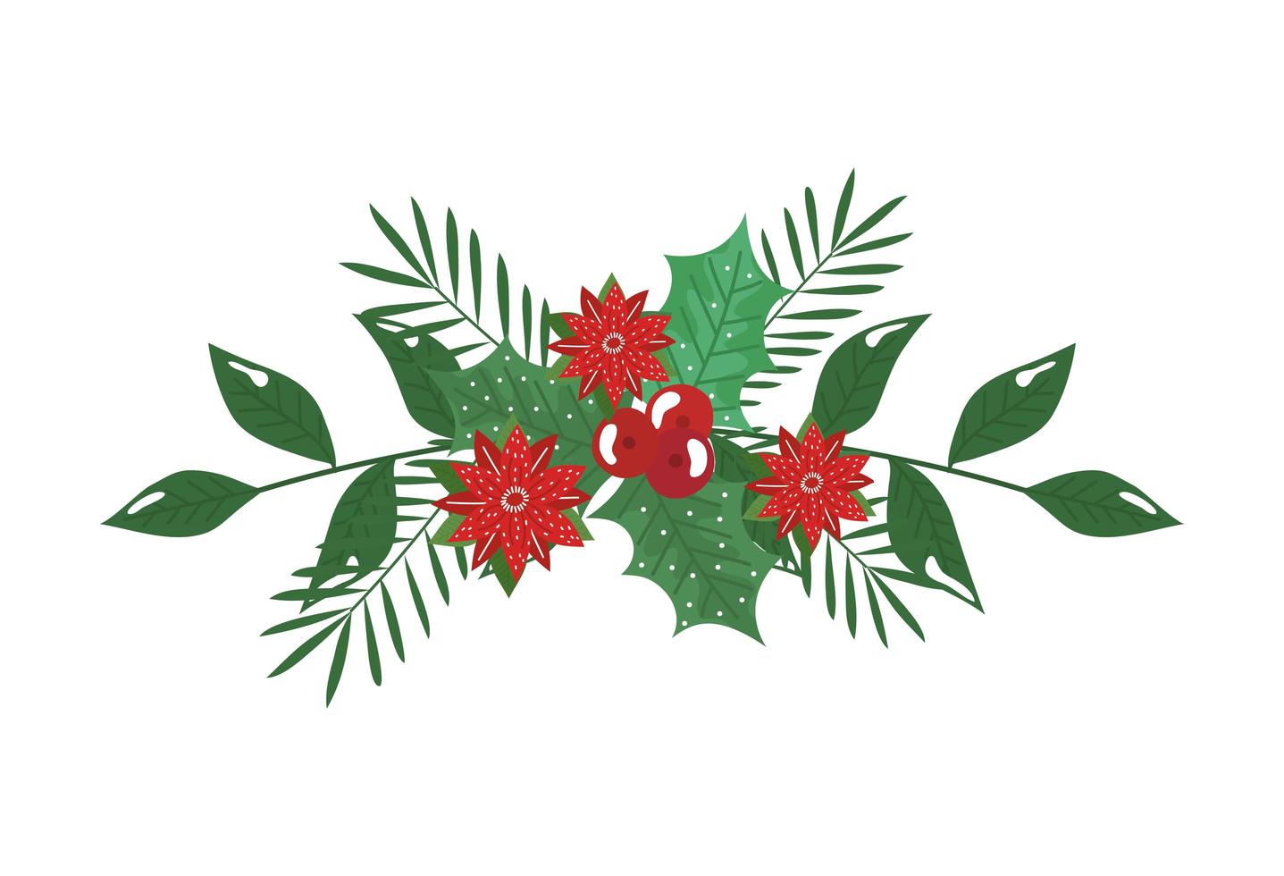 flowers christmas decorative with branches and leafs vector