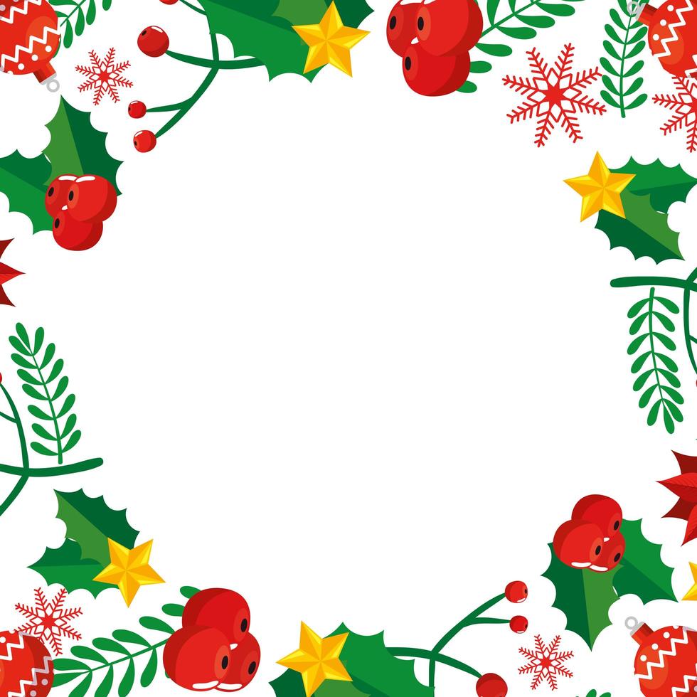 frame christmas with leafs and decoration vector