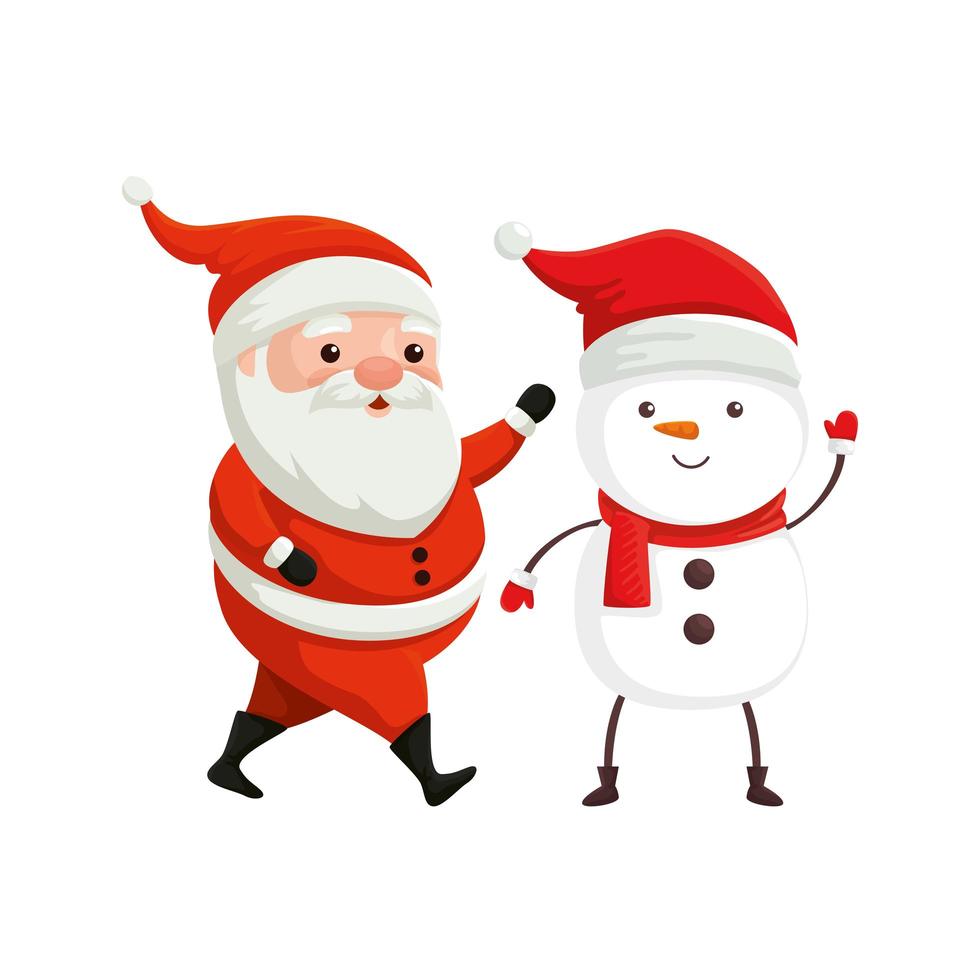 santa claus with snowman characters merry christmas vector