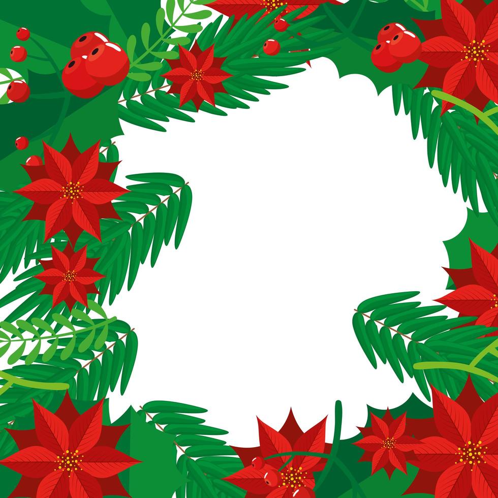 frame of christmas of flowers and leafs vector