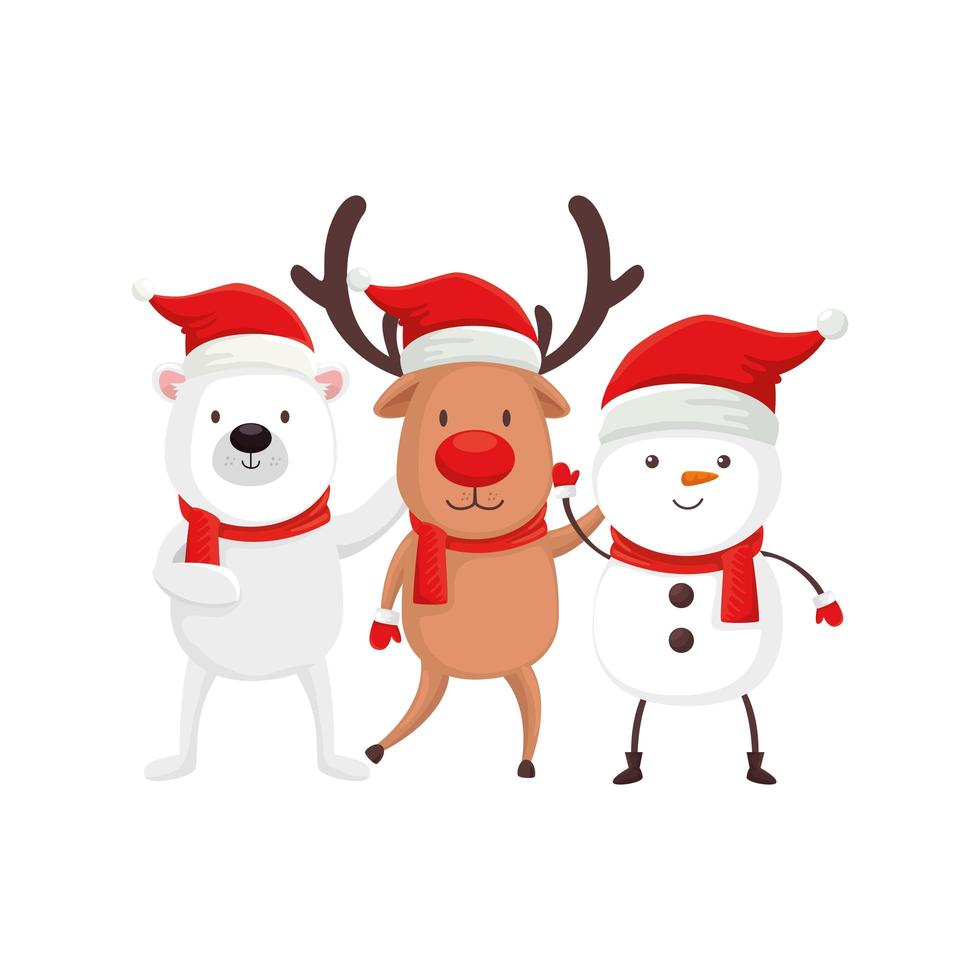 cute snowman and characters of merry christmas vector