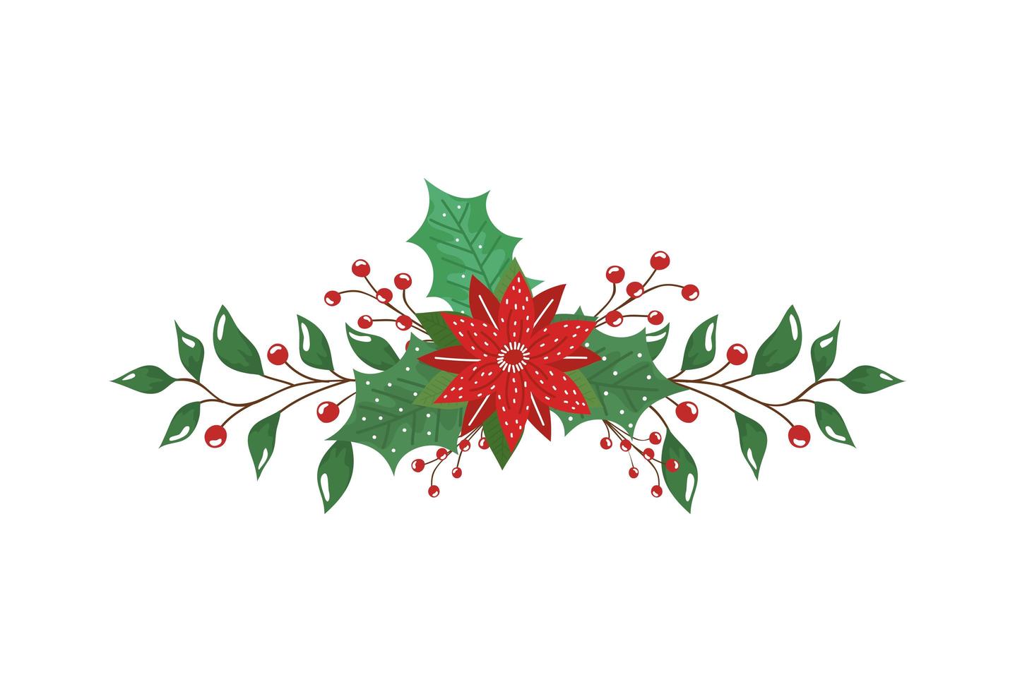 flower christmas decorative with branches and leafs vector