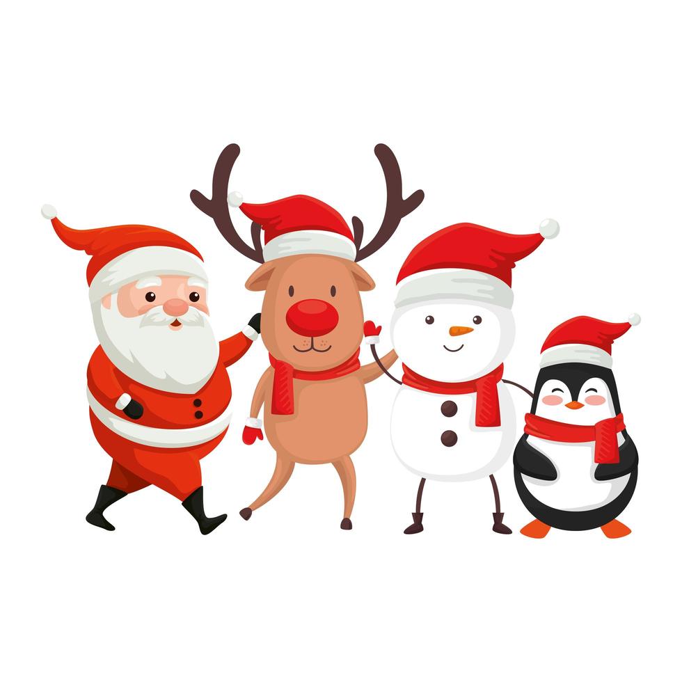 reno con personajes de feliz navidad vector