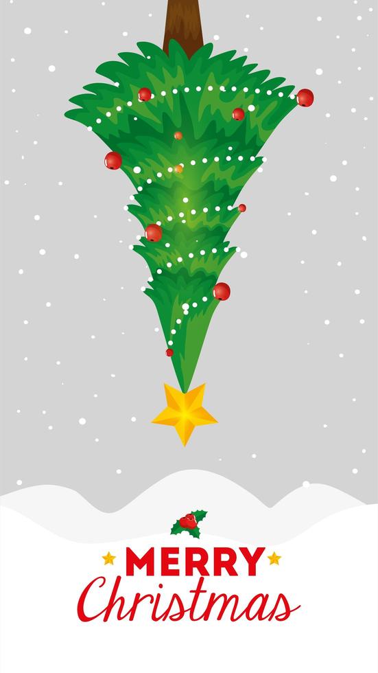 merry christmas poster with pine tree vector