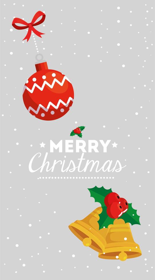 merry christmas poster with ball and bells vector