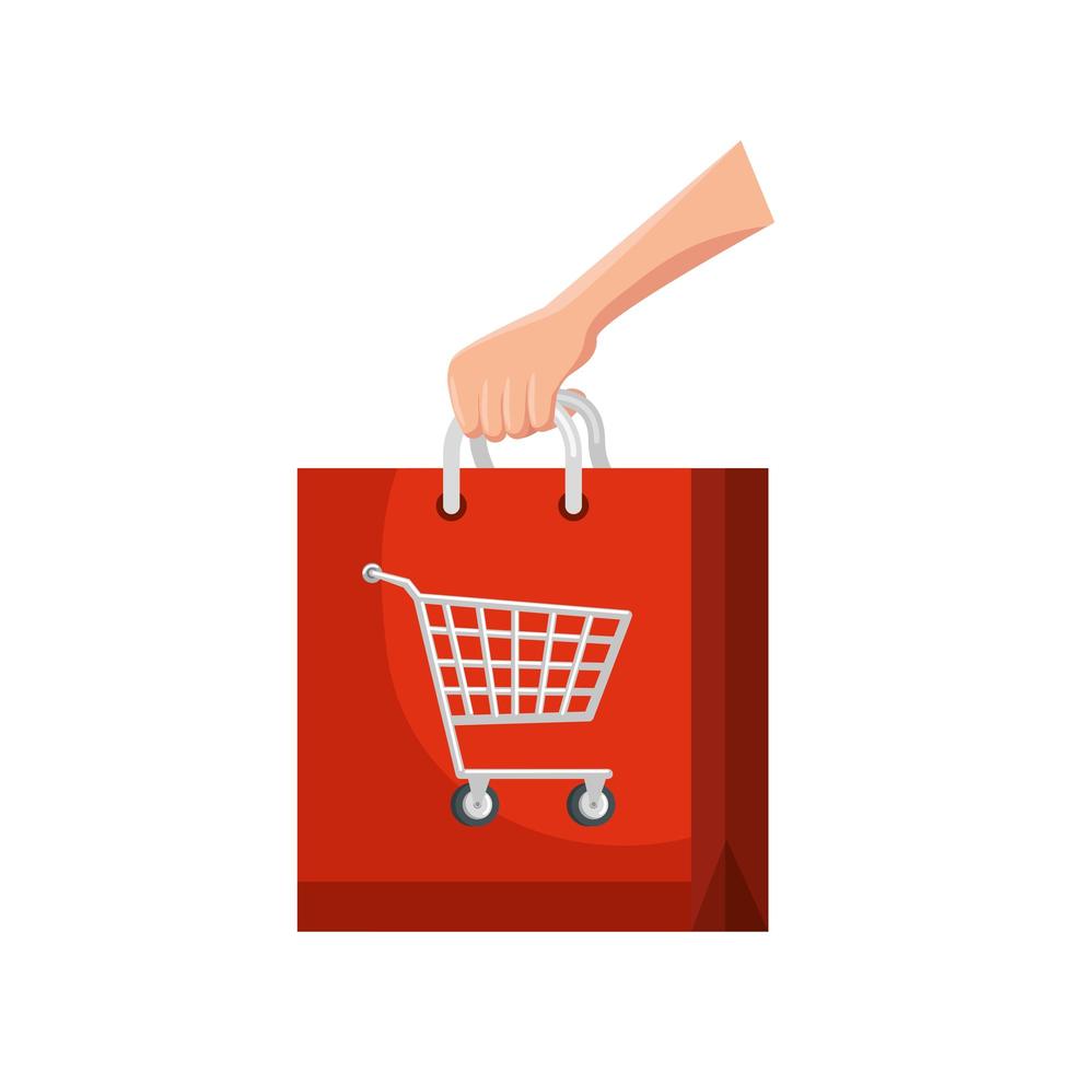 hand and bag with cart shopping isolated icon vector