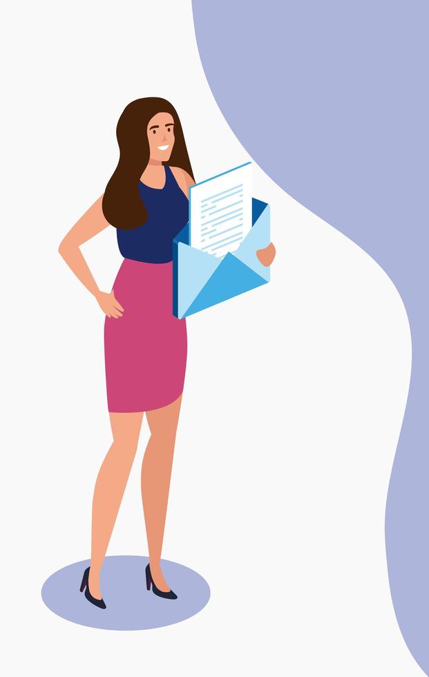 business woman with envelope avatar character vector