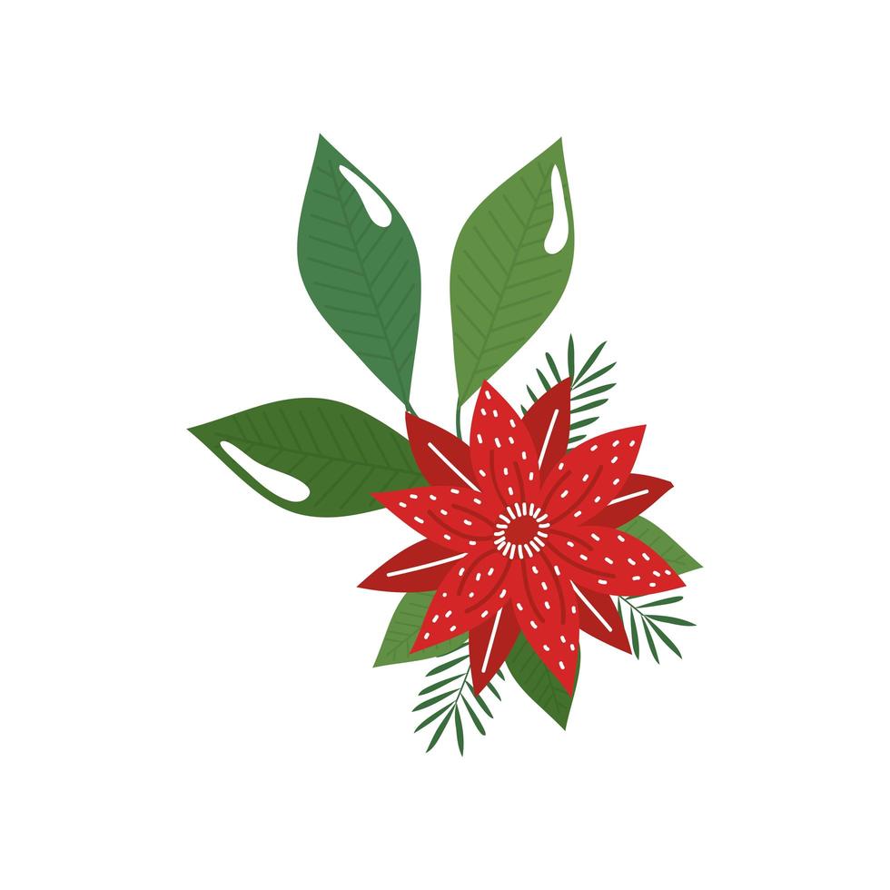flower christmas decorative with branches and leafs vector