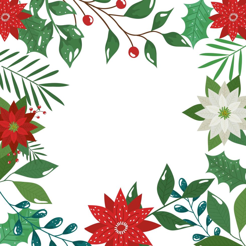 frame of leafs with flowers and seeds decorative vector