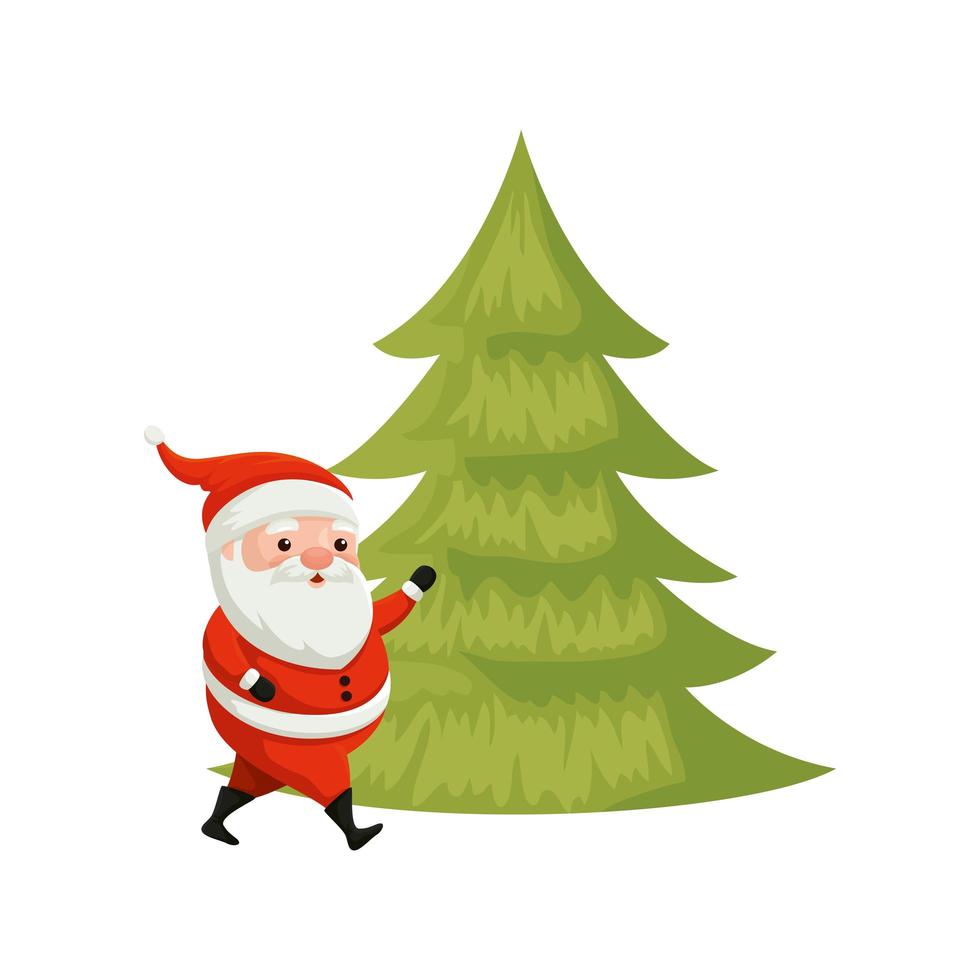 santa claus with pine tree of merry christmas vector