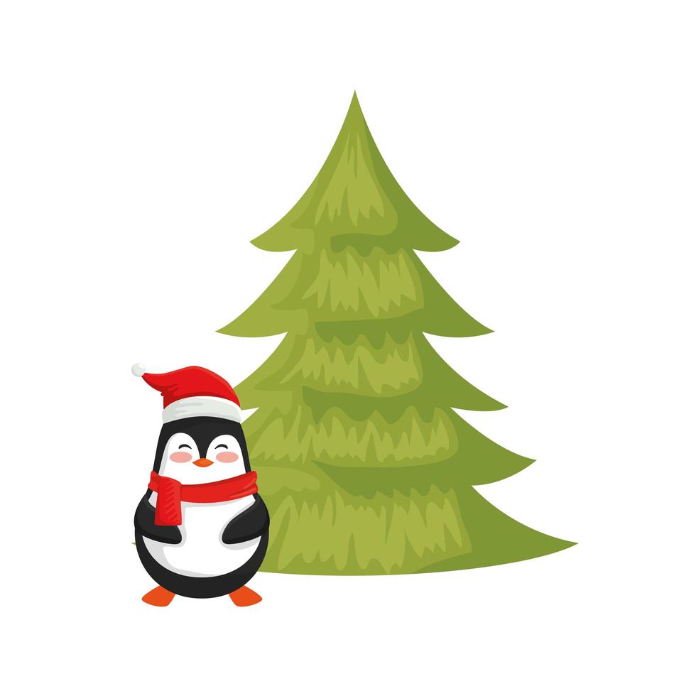 pingüino con pino de feliz navidad vector