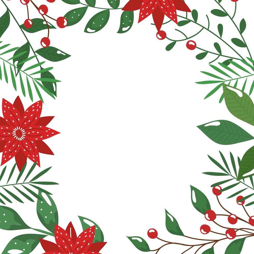 frame of leafs with flowers and seeds decorative vector