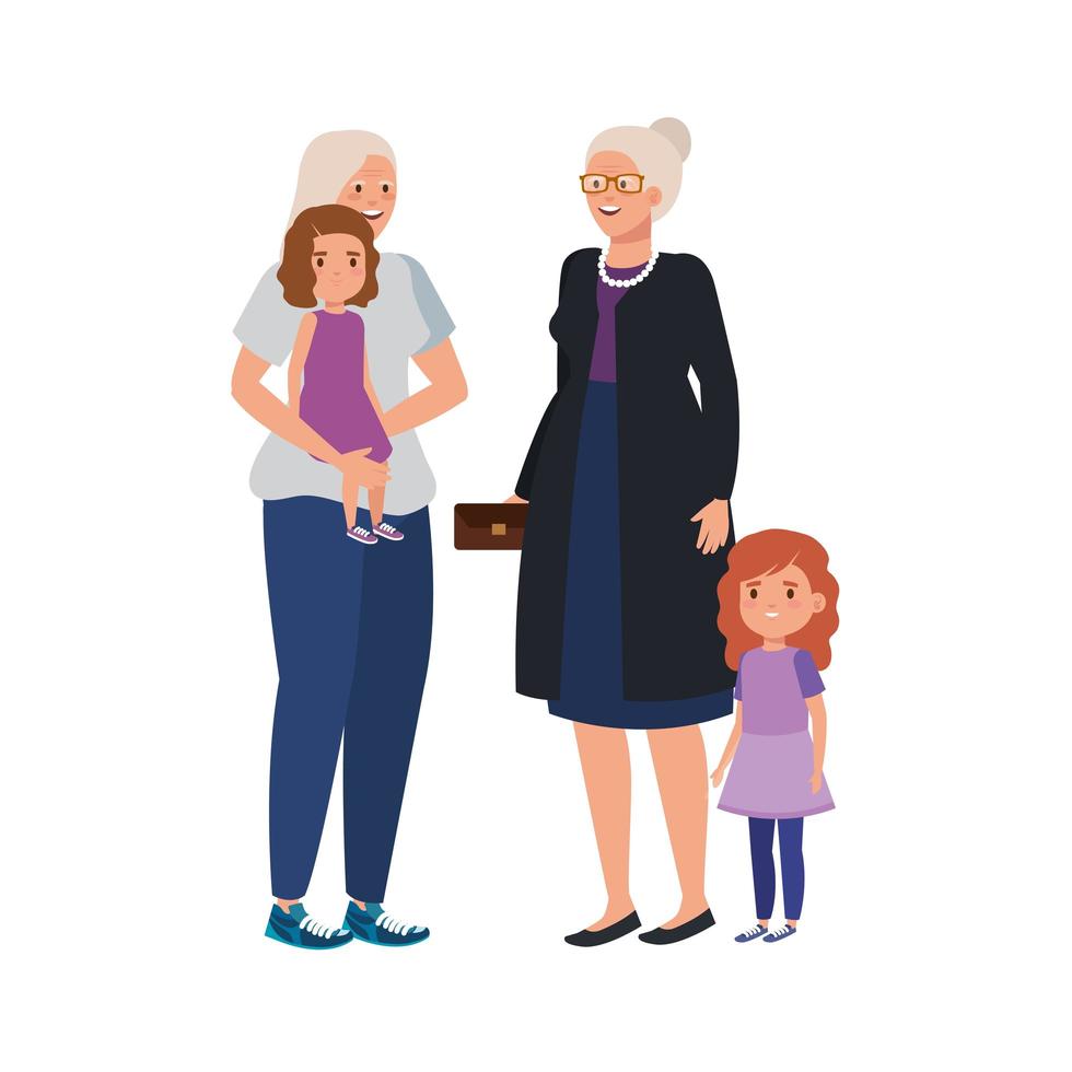 grandmothers with granddaughters avatar character vector