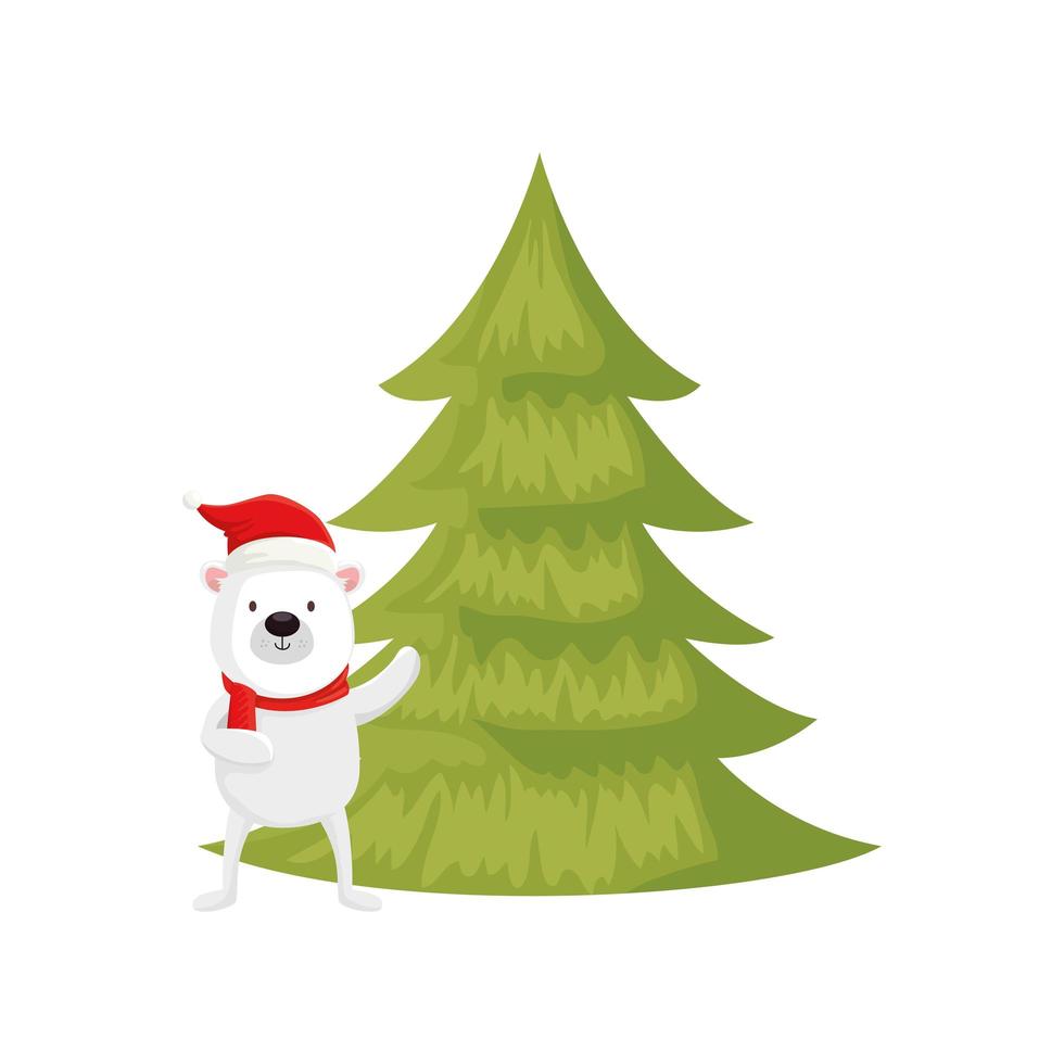bear with pine tree of merry christmas vector