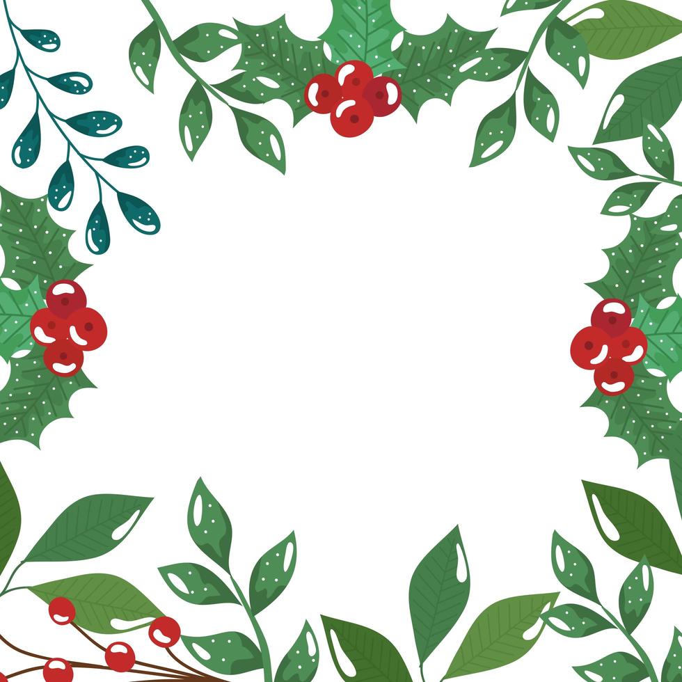 frame of leafs and branches with seeds christmas icons vector