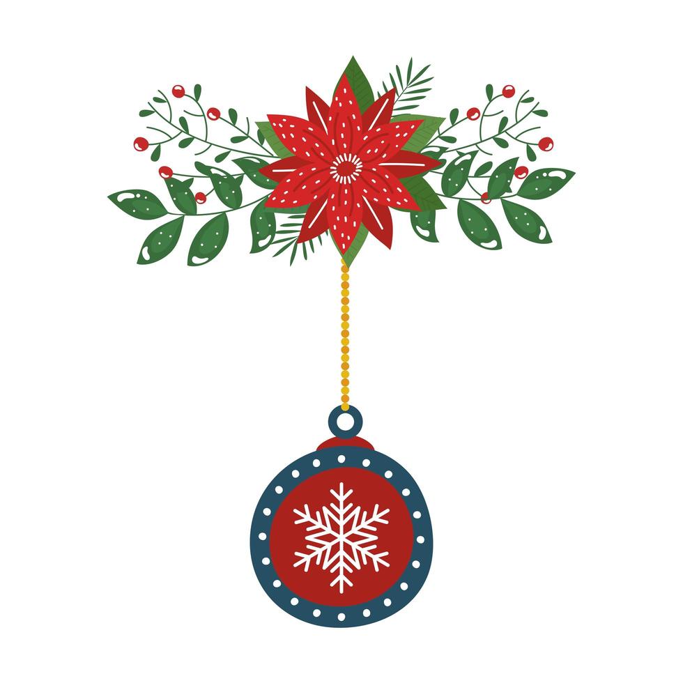 flor de navidad con bola decorativa colgante vector