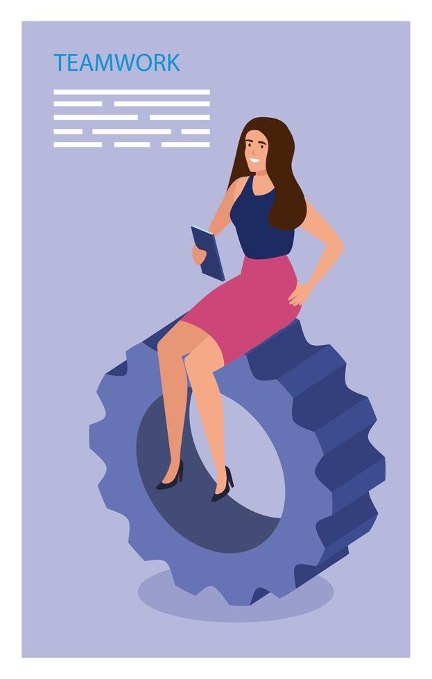 businesswoman sitting in gear pinion vector