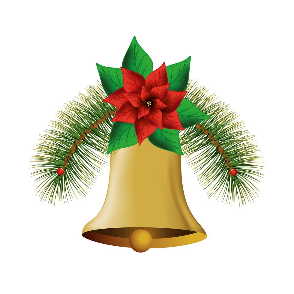 Campana de navidad con decoración floral icono aislado vector