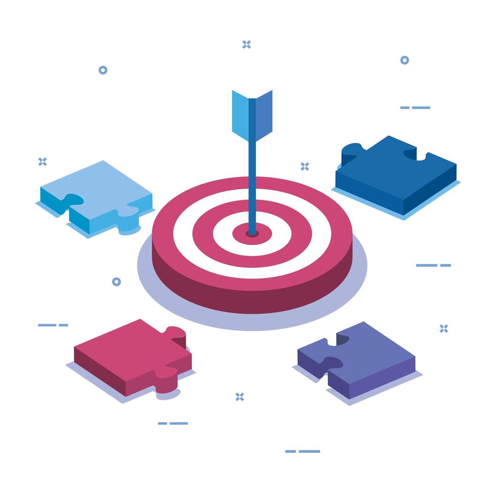 puzzle pieces with target and arrow vector