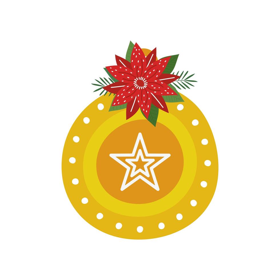 Bola de navidad con flor icono aislado vector