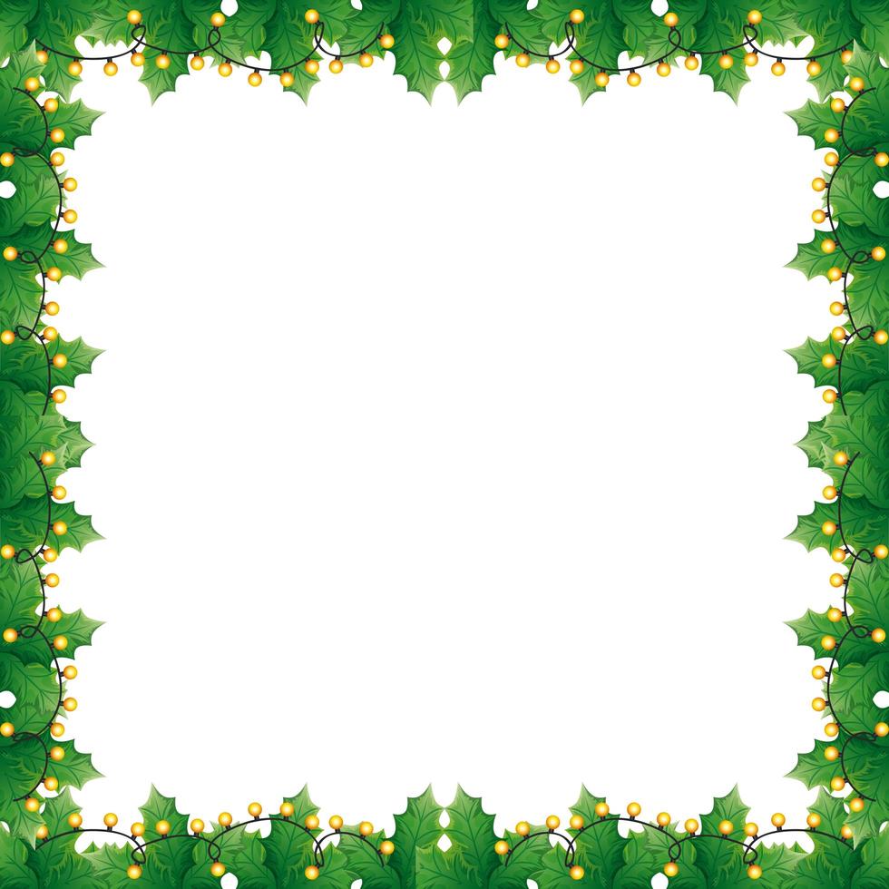 frame of leafs decoratives with lights christmas vector