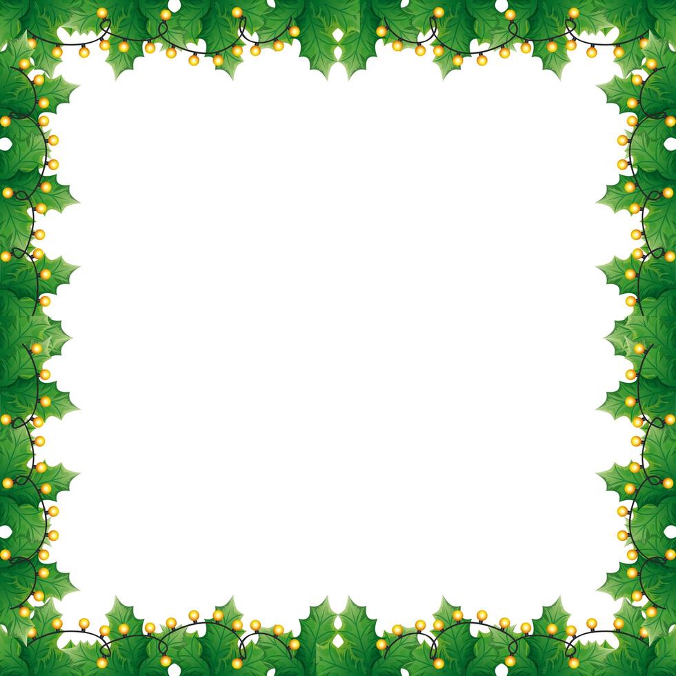 frame of leafs decoratives with lights christmas vector