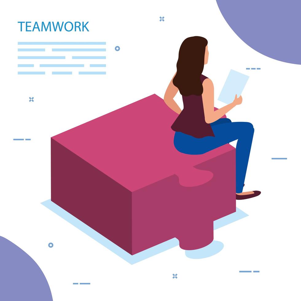 businesswoman sitting in puzzle piece vector