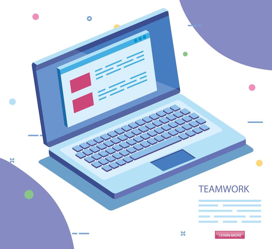 teamwork scene with laptop computer icon vector