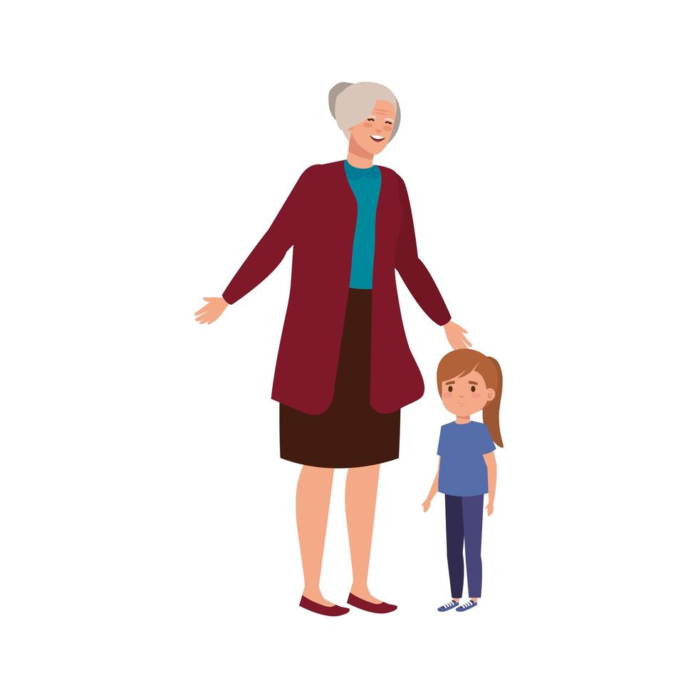 grandmother with granddaughter avatar character vector