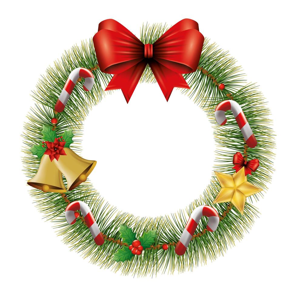 wreath of leafs for christmas decoration with bow ribbon vector