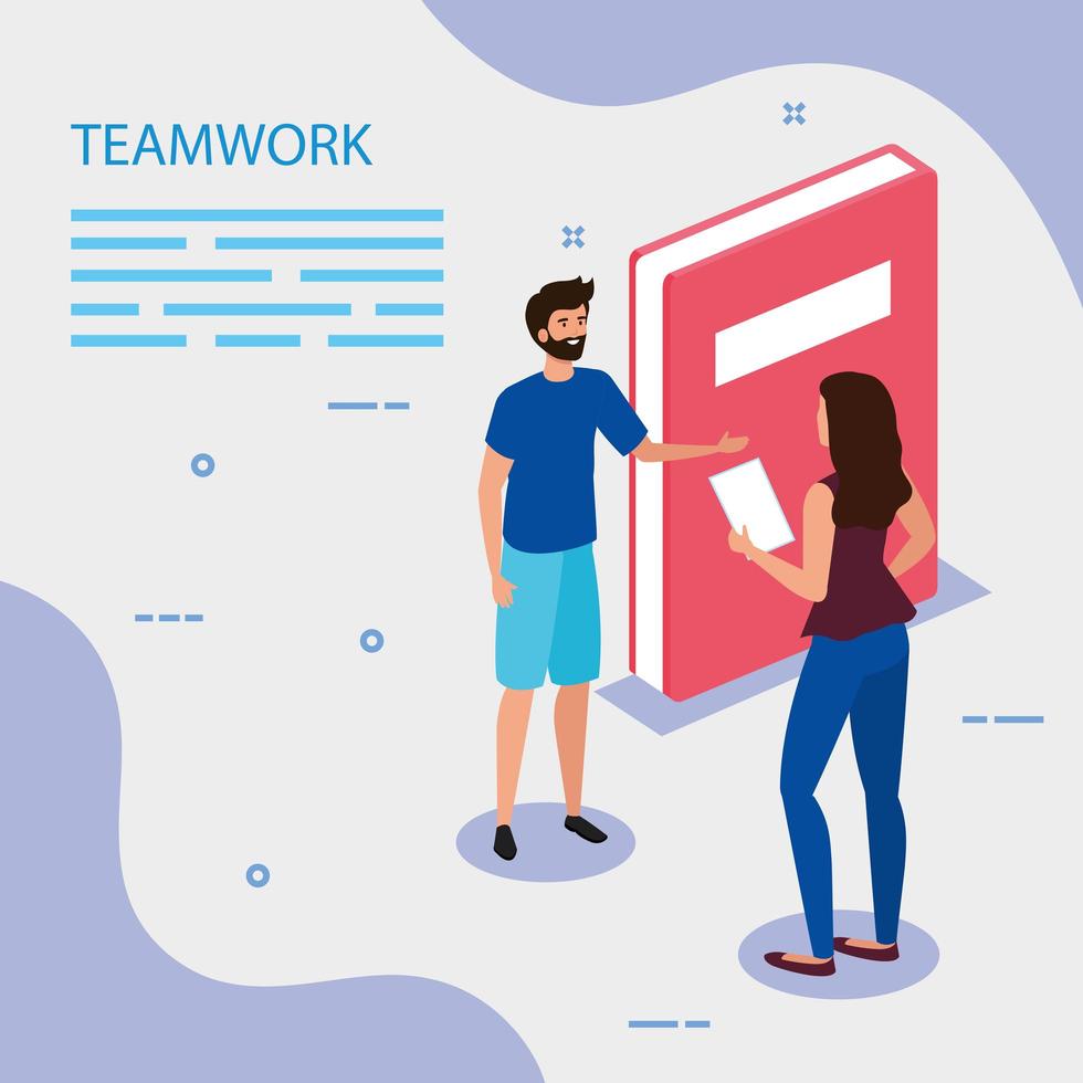 work team couple with book vector