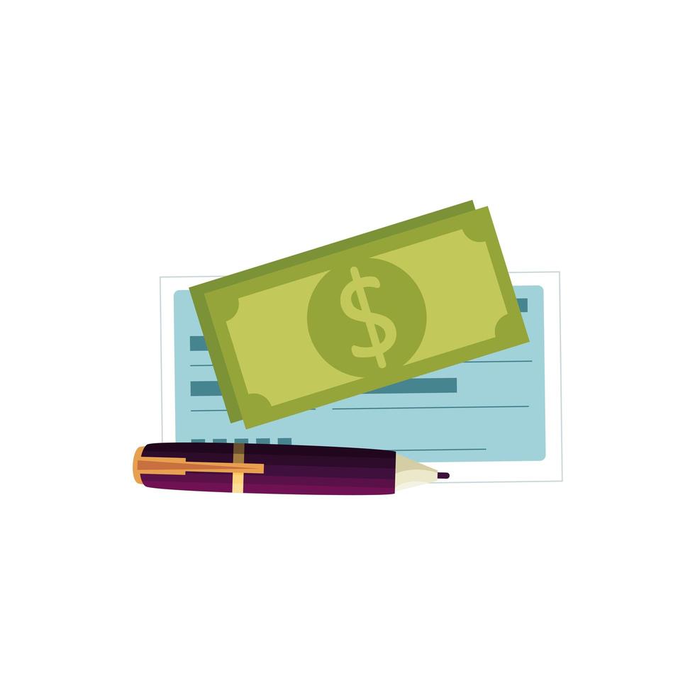 bill money with pen and check isolated icon vector