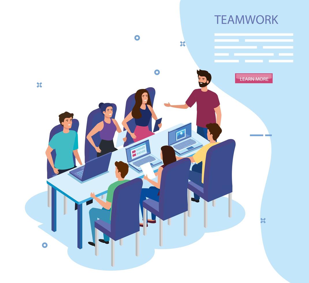 work team group in meeting avatar characters vector