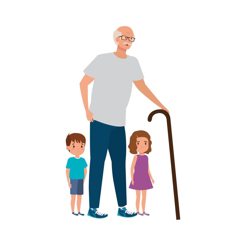 abuelo con nietos personaje avatar vector